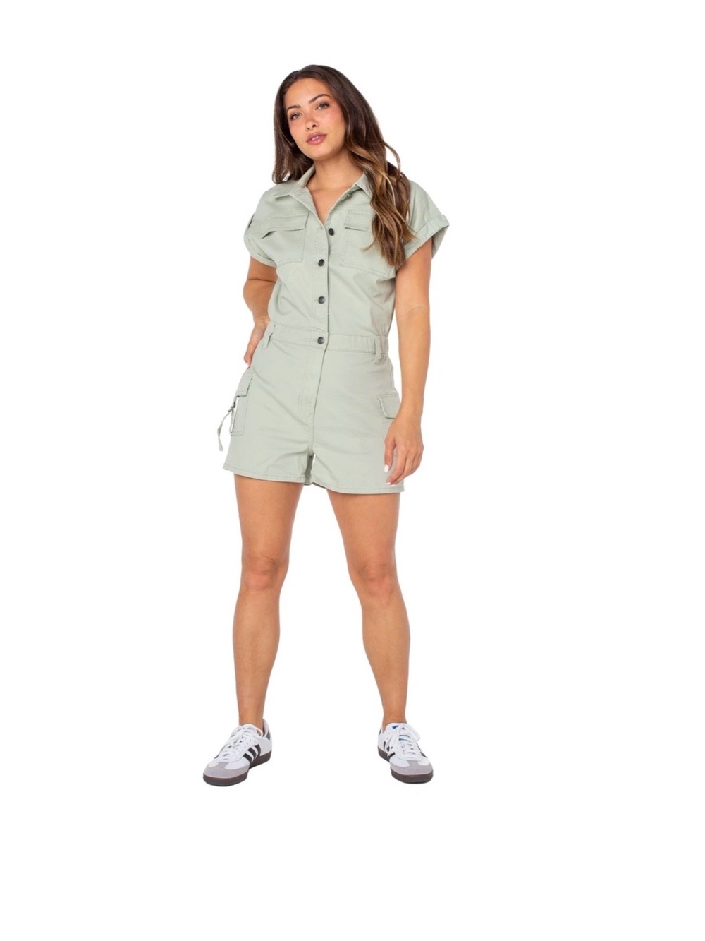 Sage Cotton Utility Short Sleeve Romper